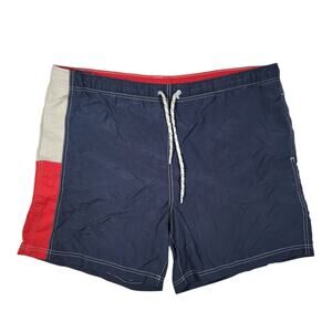 Tommy Hilfiger Swim Trunks Mens XL Navy Red Spellout Logo Colorblock Vintage 90s